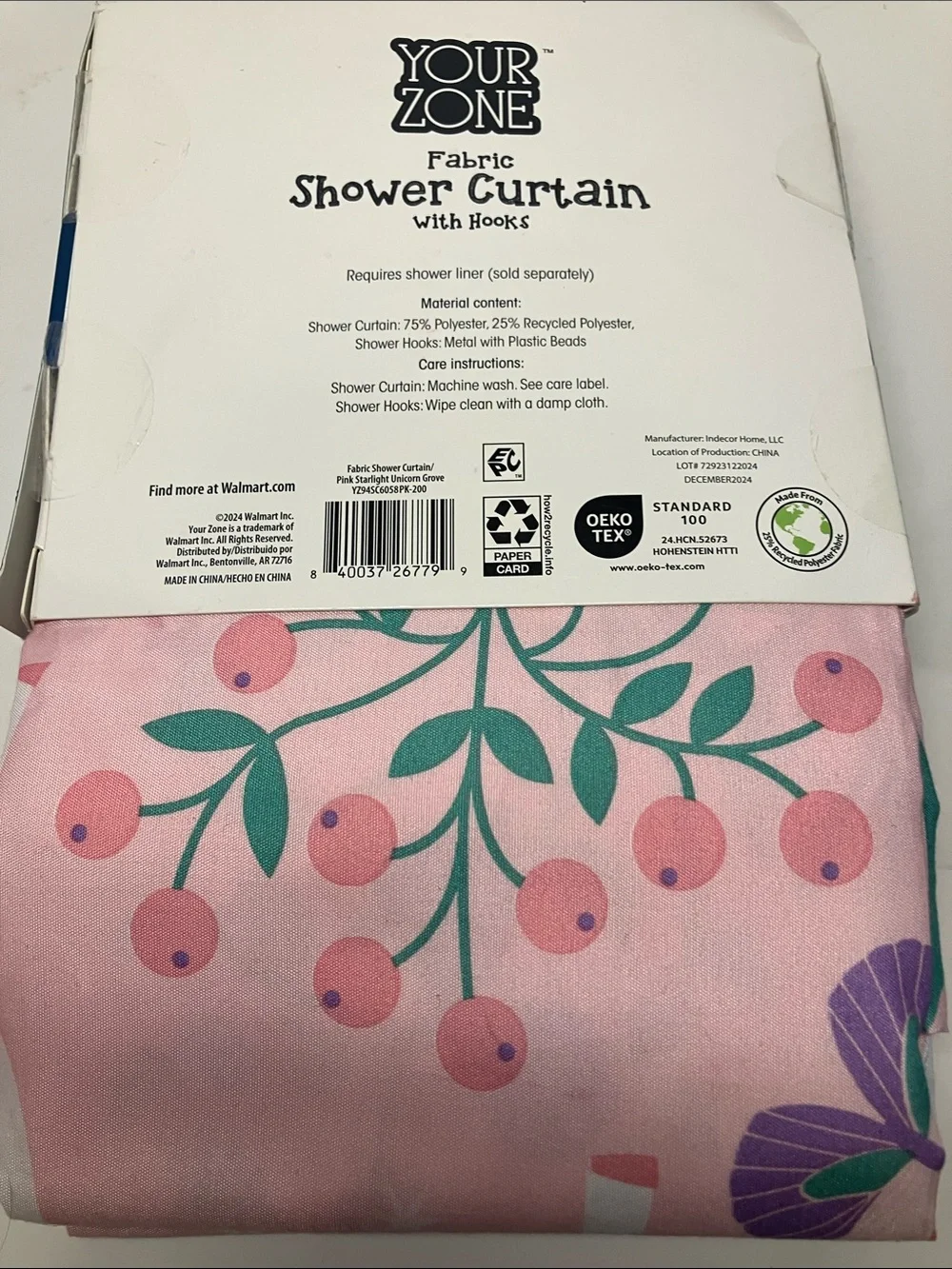 Your Zone Pink Unicorn Fabric Shower Curtain